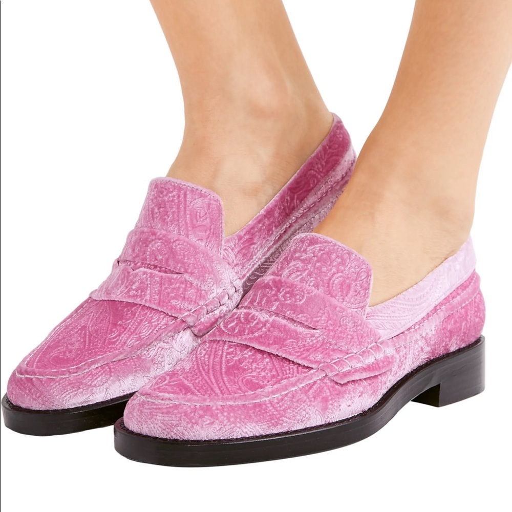 MR by Man Repeller Pink Suede Paisley Loafers 36
